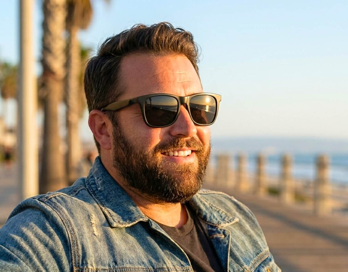 Man wearing Faded Days sunglasses for big heads