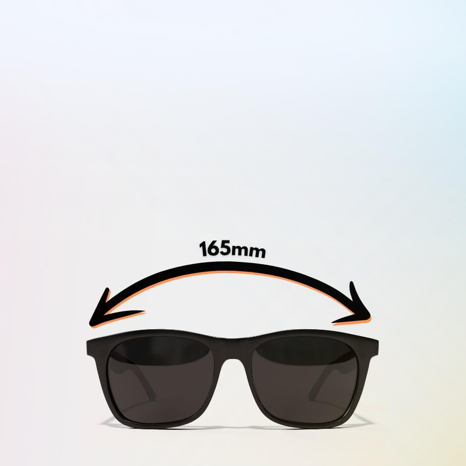 165mm wide sunglasses with arrow measurement – perfect fit shades for big heads.