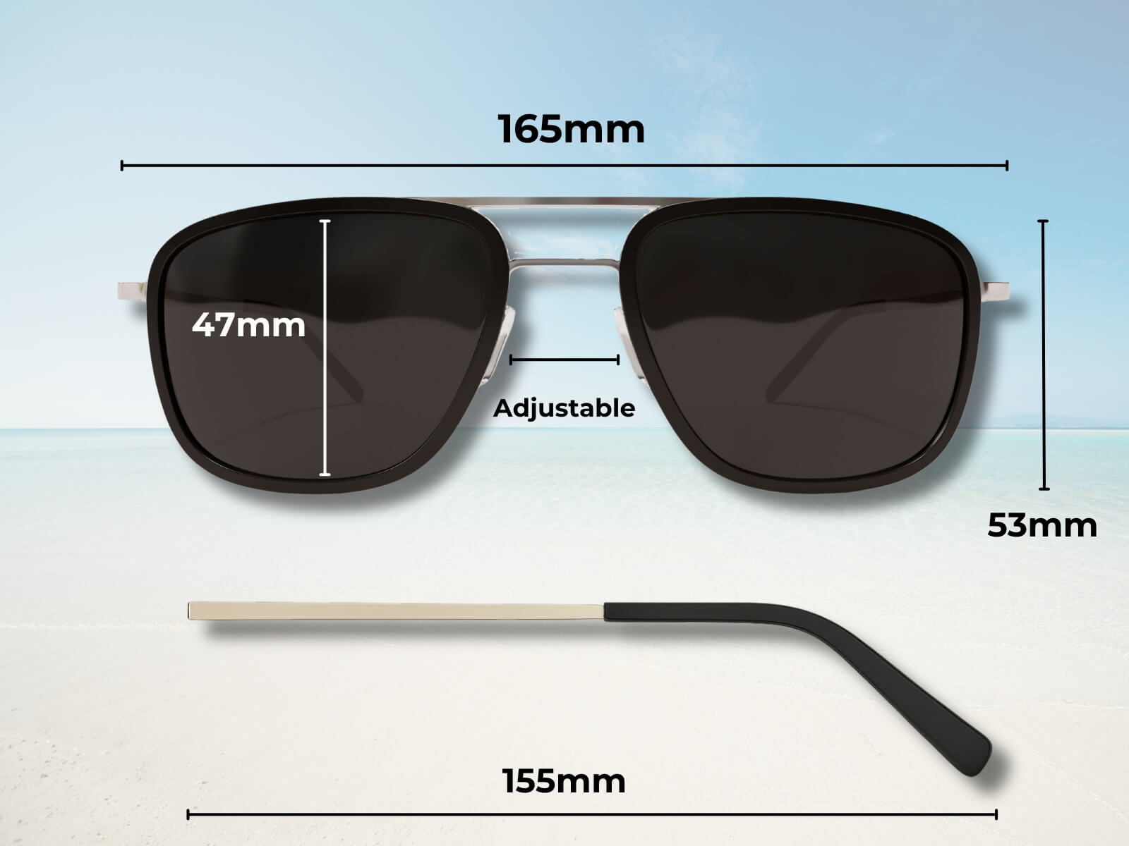 Big sunglasses for big heads measurements. Ideal fit for people with big or fat heads