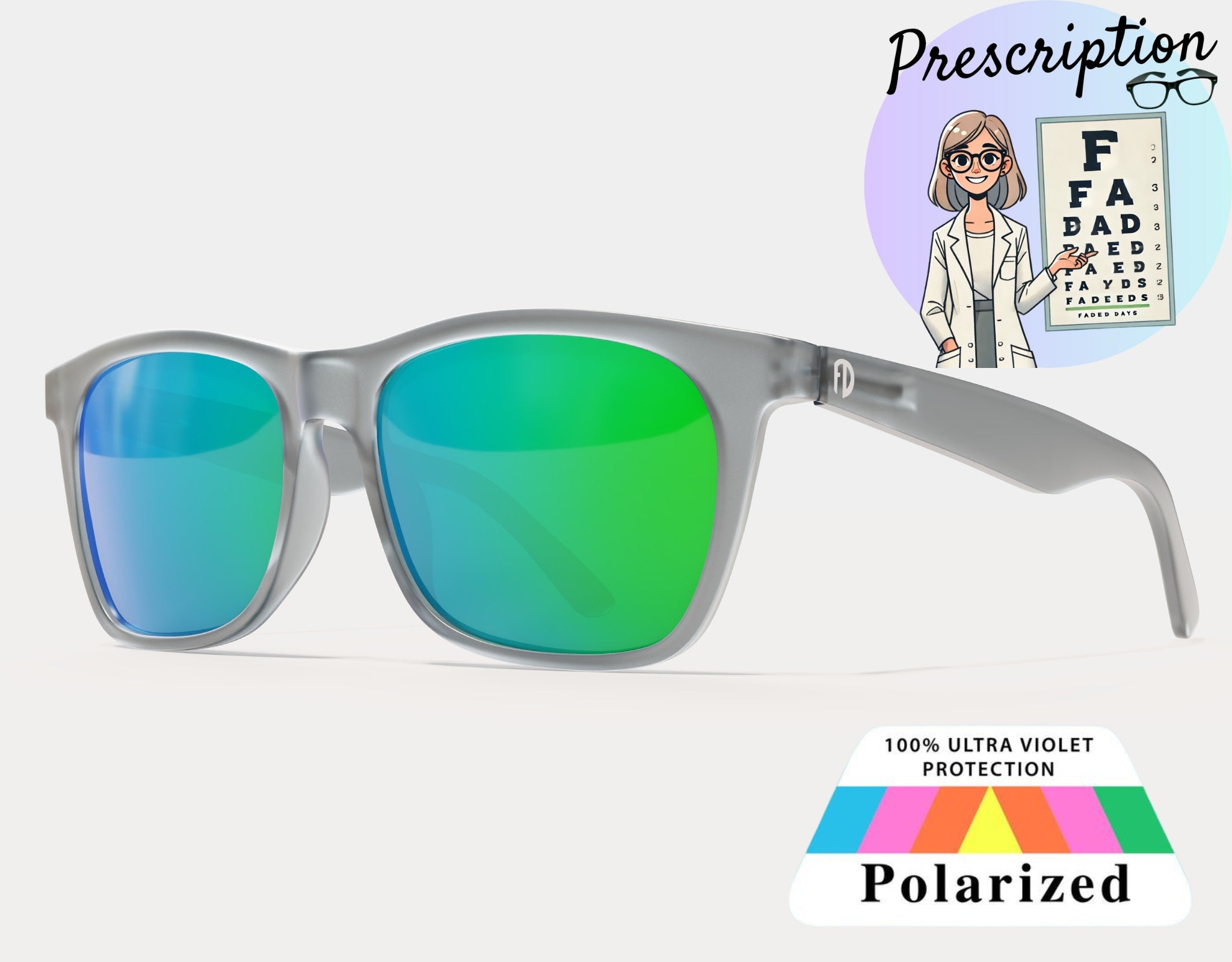 Polarized XXL Mirrored Prescription Sunglasses for Big Heads, 165mm wide