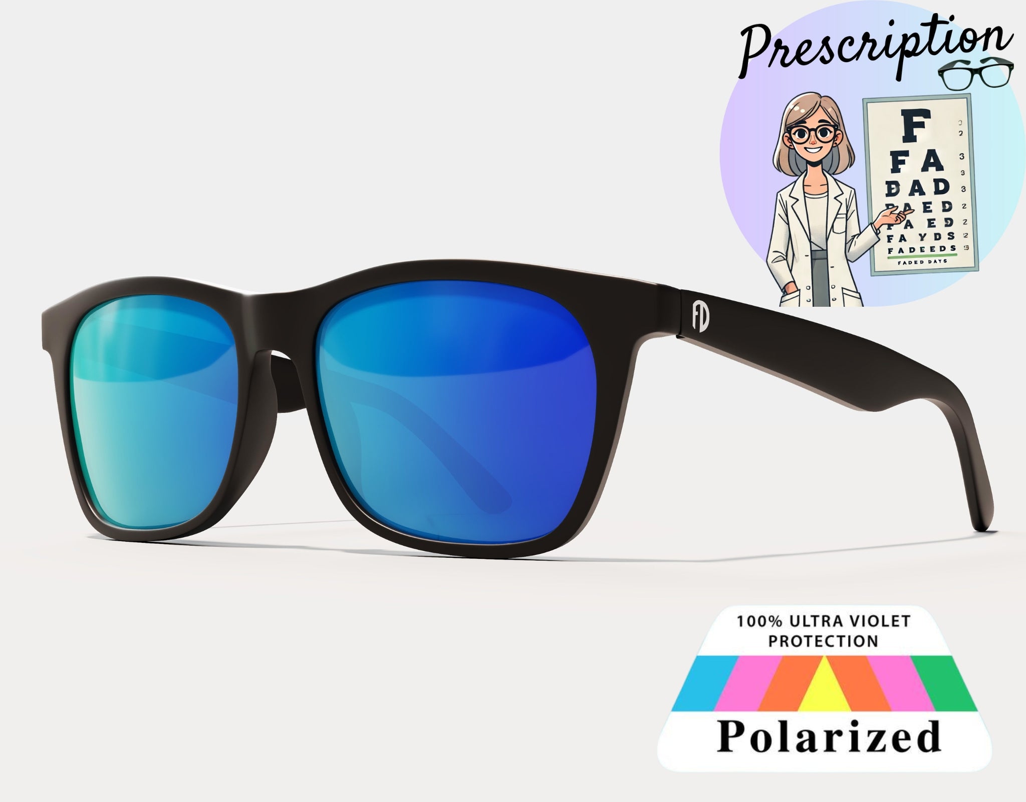 Polarized XXL Mirrored Prescription Sunglasses for Big Heads, 165mm wide