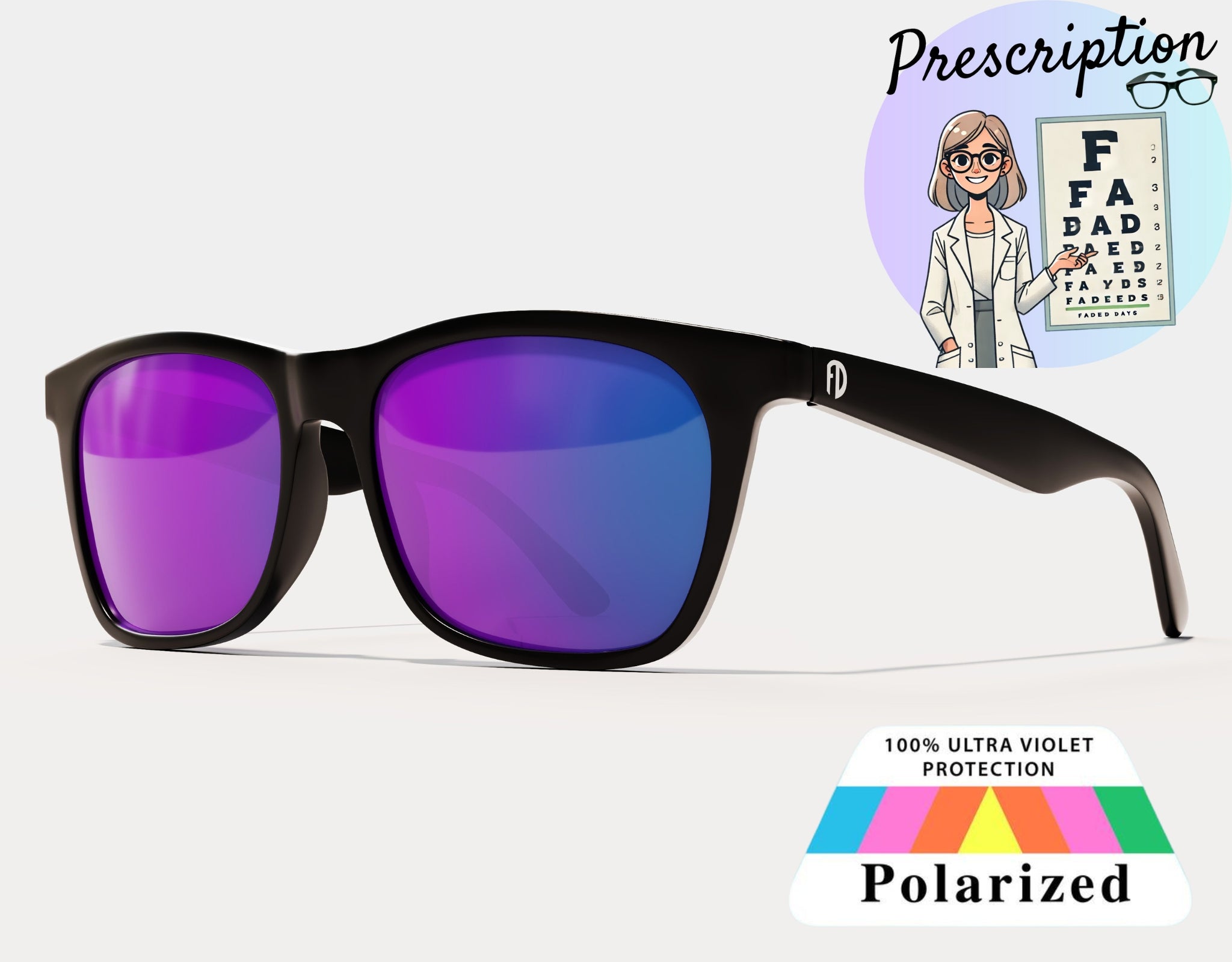 Polarized XXL Mirrored Prescription Sunglasses for Big Heads, 165mm wide