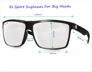 Large 155mm Sport Frame Sunglasses for Big Heads Black - Polarized Lens