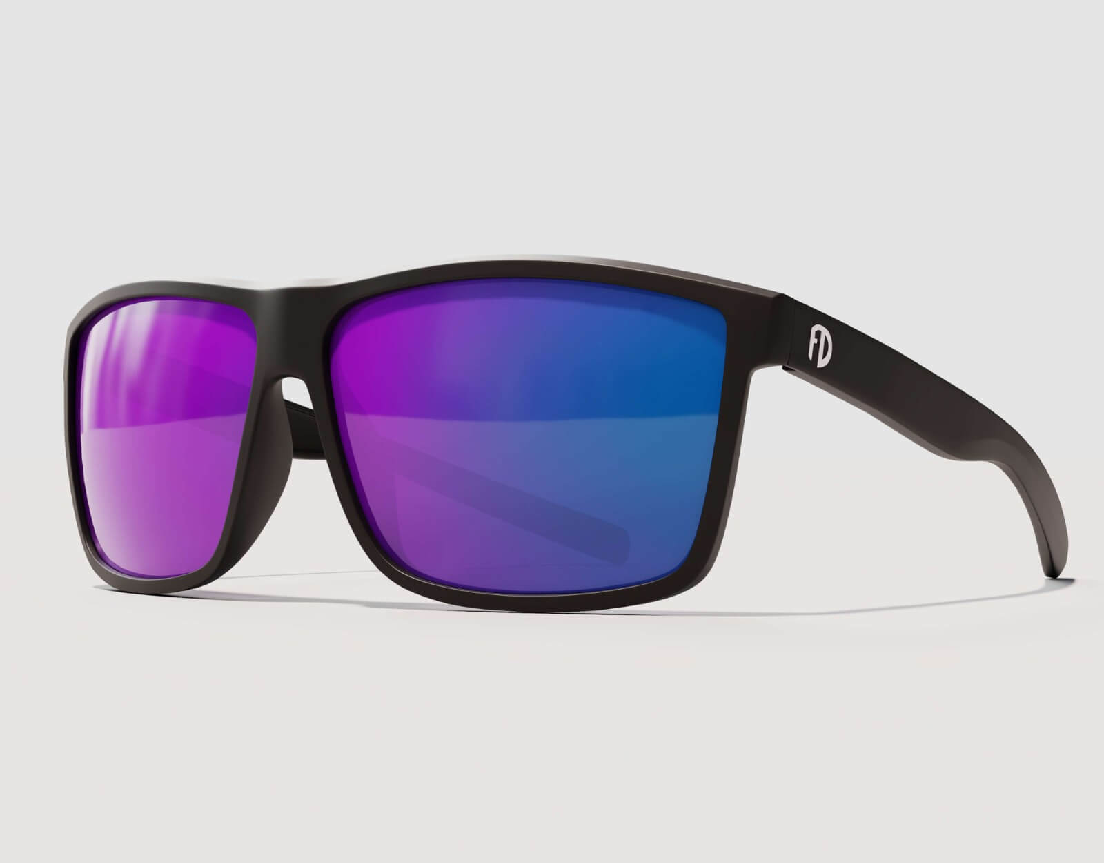 Faded Days 165mm wide sport sunglasses with purple-blue polarized mirrored lenses and wraparound fit, built for active use and big heads.