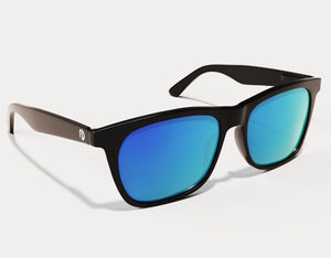 Product image of Faded Days 165mm XXL sunglasses with blue mirrored polarized lenses and matte black wide-fit frame, designed for people with big heads.