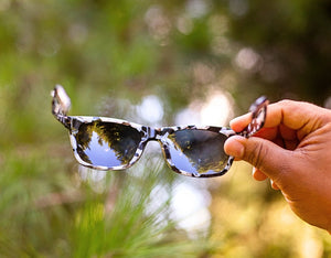 Oversized rectangular marbled-acetate sunglasses