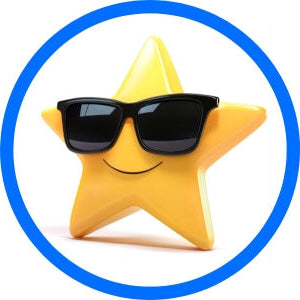 Icon of a star wearing oversized sunglasses—representing trusted experts in wide-fit eyewear for large heads.
