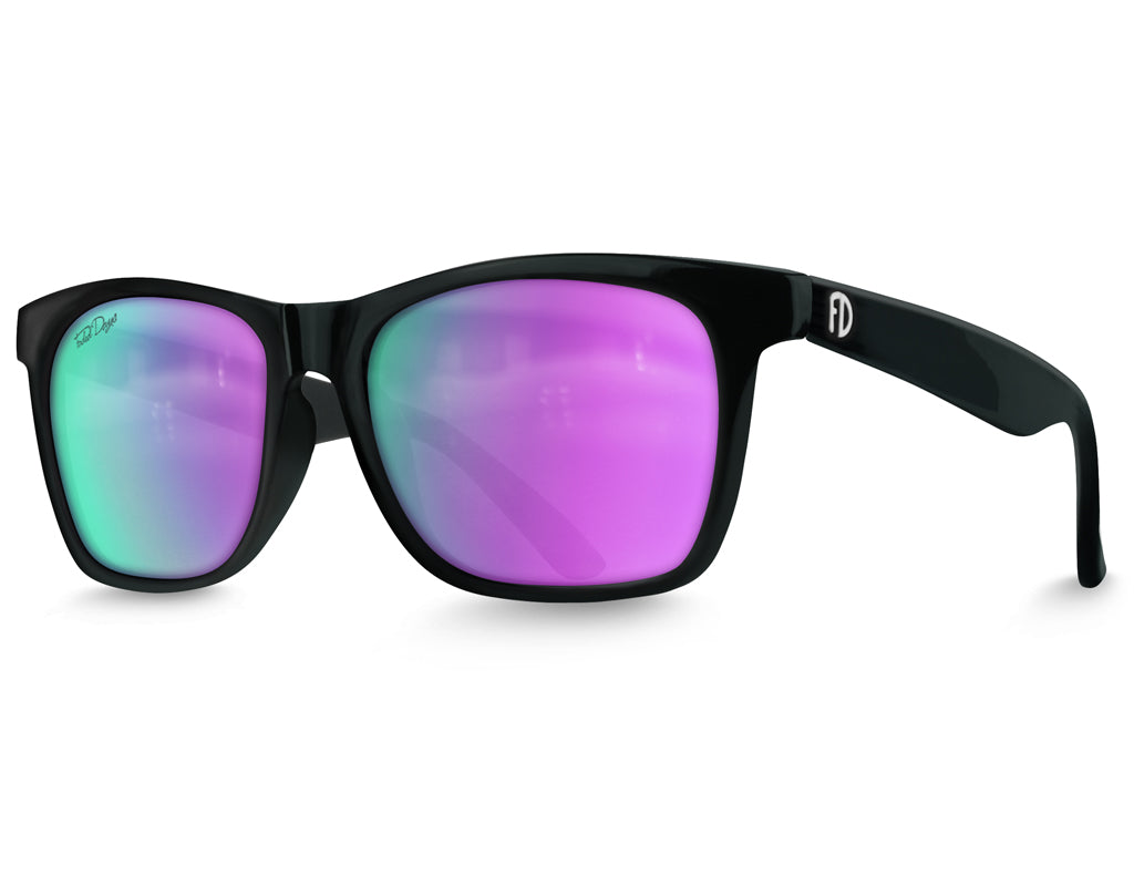 XXL 165mm Sunglasses for Big or Wide Heads Glossy Black - Purple Polarized Lens