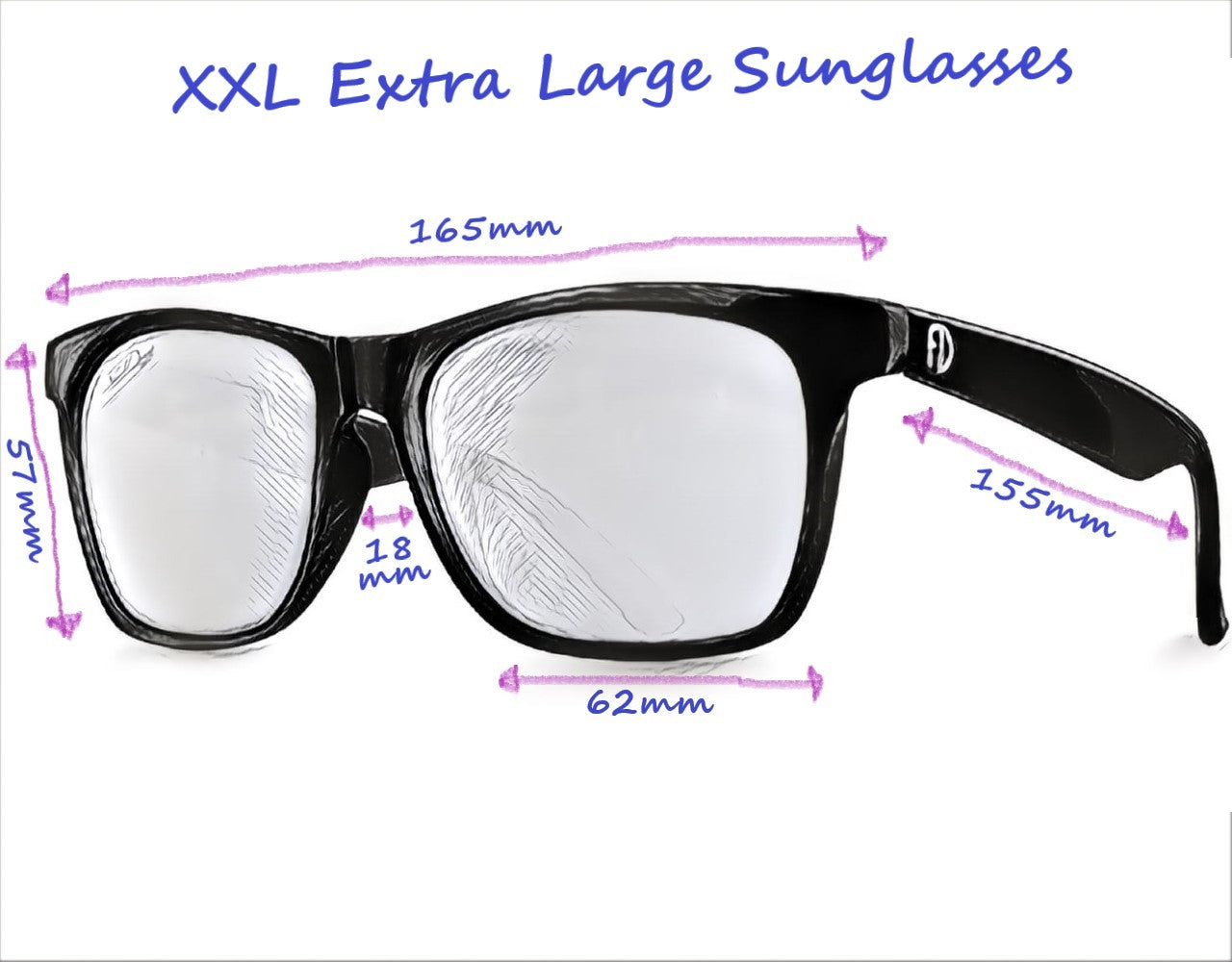 XXL Prescription Glasses/Sunglasses for Big Heads, Clear Frame 165mm