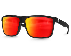 Large Sport Frame Sunglasses for Big Heads Black - Red Polarized Lens